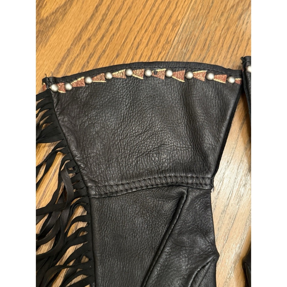 Patricia Wolf Black Leather Hand Painted Gloves Fringe Horses Beaded Cowgirl - Picture 4 of 11